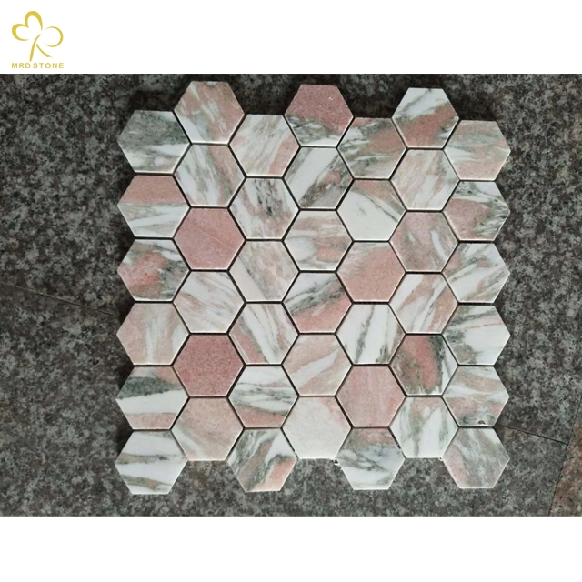 High quality pink marble kitchen wall stone mosaic tile for bathroom