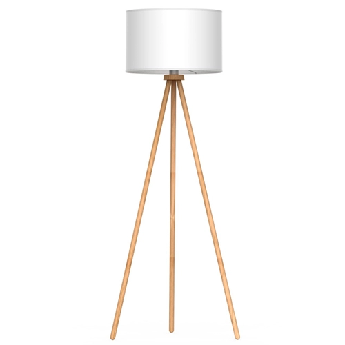Modern Oak Wooden Tripod Floor Lamp With Round Cream Shade