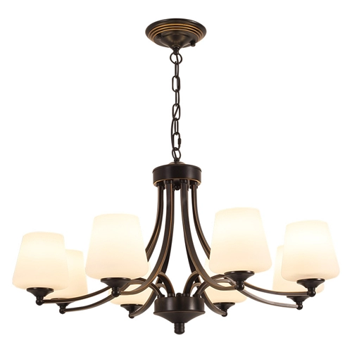 8 Light Oiled Rubbed Bronze Chandelier With Frosted Glass Shades