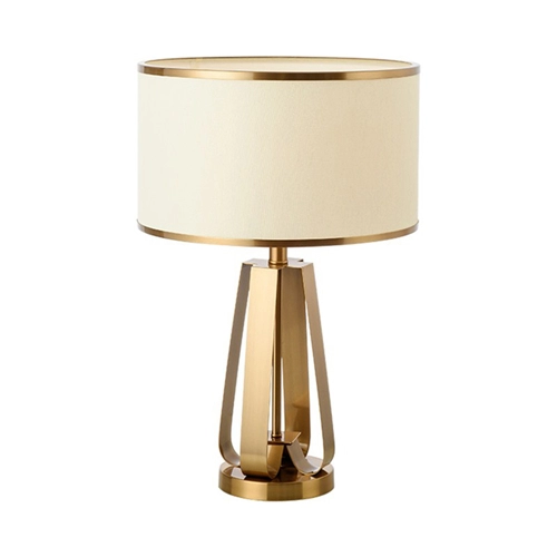 Modern luxury brushed brass table lamp with white linen shade