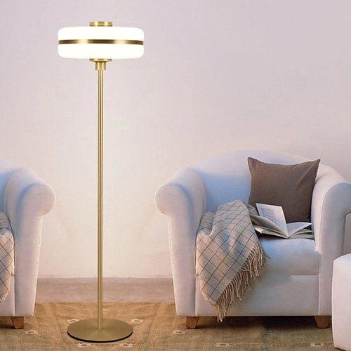 Modern Brass Bright LED Floor Lamp With White Frosted Acrylic Shade