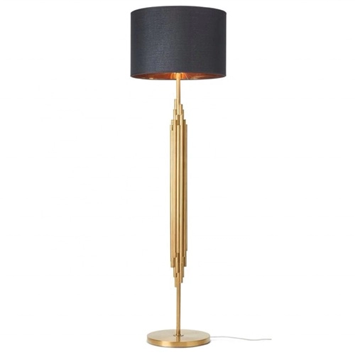 Modern gold and black floor standing lamp with black shade
