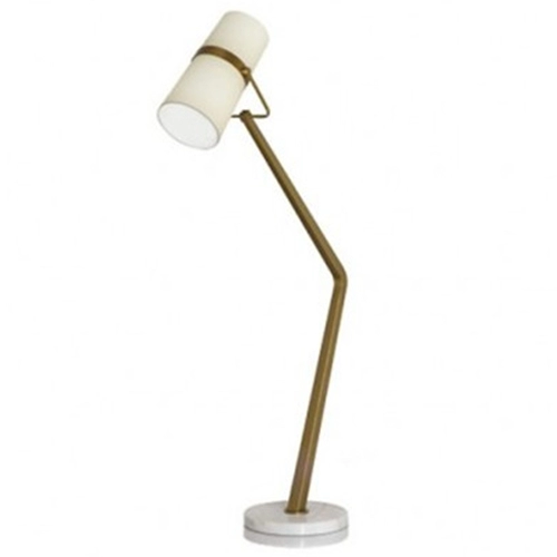 Adjustable Linen Shade Antique Brass Floor Lamp With White Marble Base