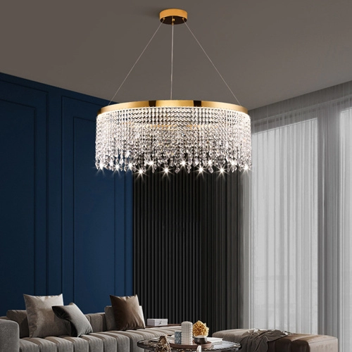 Modern Luxury Gold Rectangular LED Hanging Crystal Chandelier