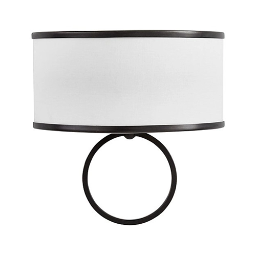 1 Light fabric half shade wall mounted bedside wall sconce with black accents