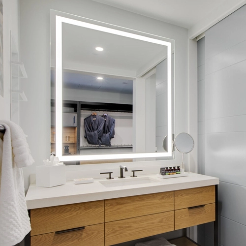 Modern Square Frameless Wall Mounted Bathroom LED Lighted Mirror For Hotel