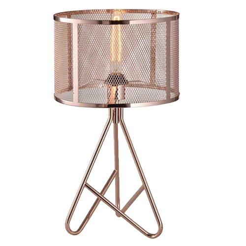 Modern Rose Gold Tripod Bedside Table Lamp with Perforated Metal Mesh Shade