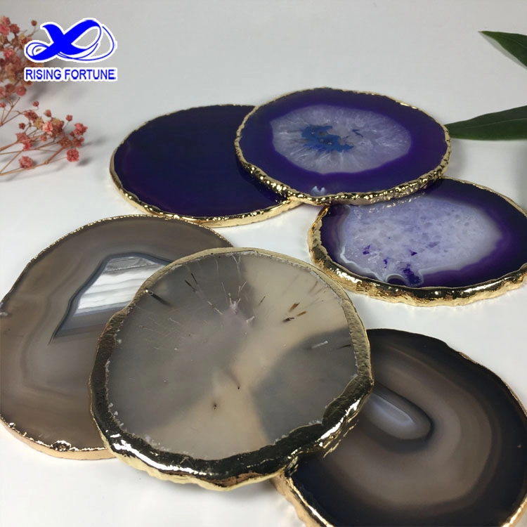 Supplier Agate Coaster With Gold Trim with LOGO