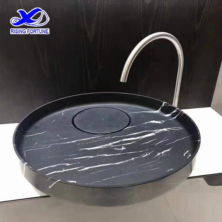 Black marquina marble art sink wash basin bathroom sink