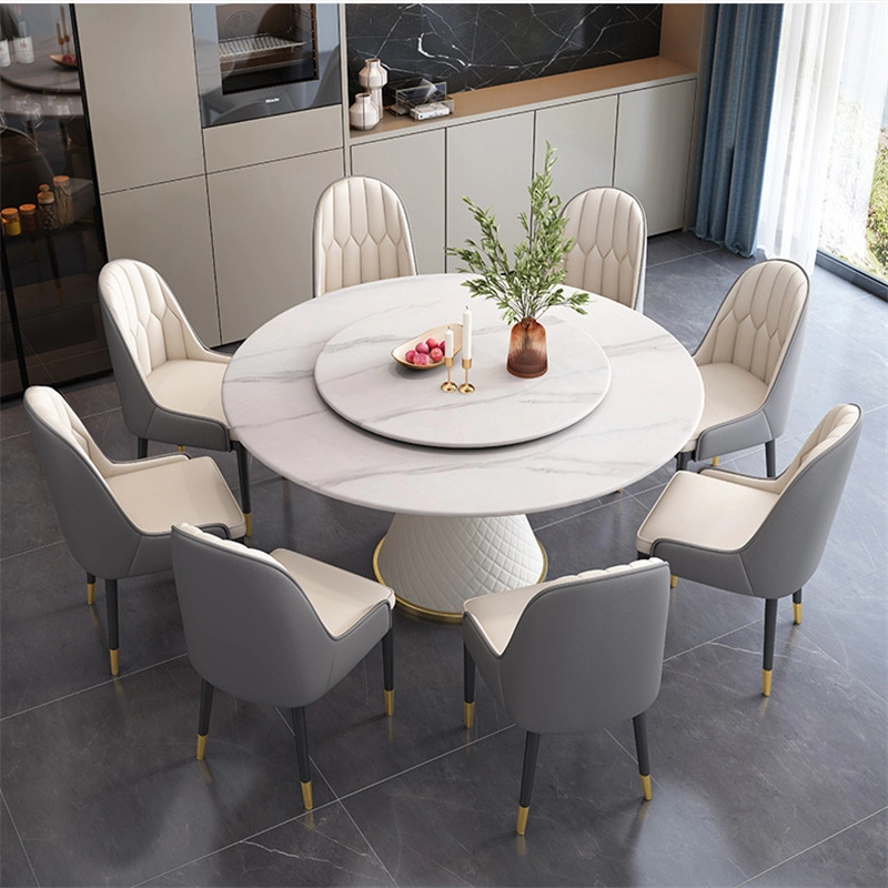 Luxury Marble Dining Table Set Stone Round Retractable Dining Table