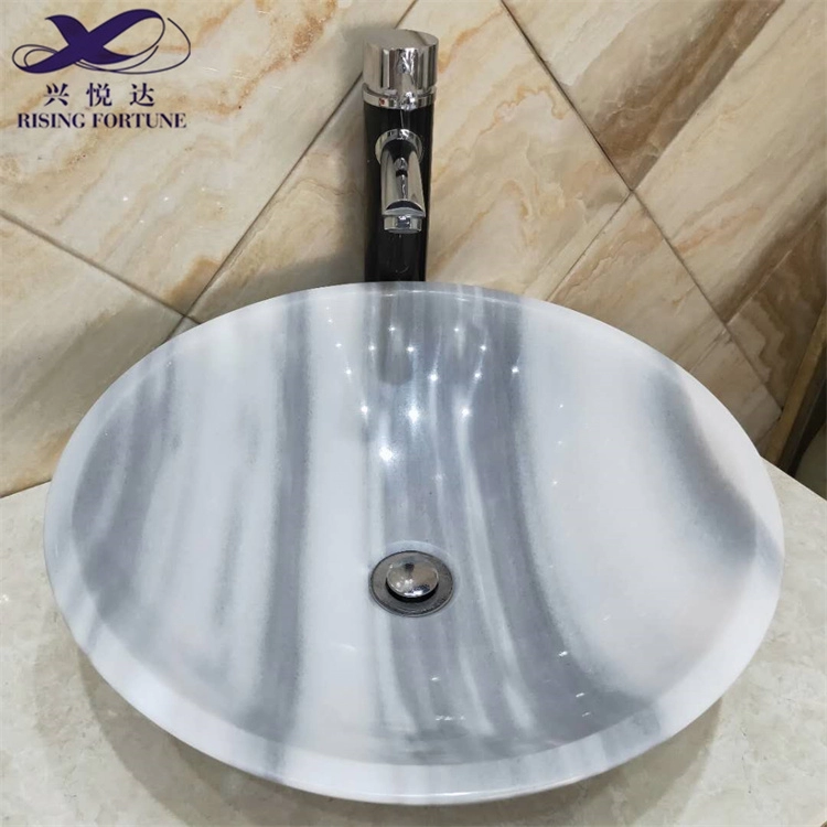 Italian White Marble Bathroom Round Vessel Sink