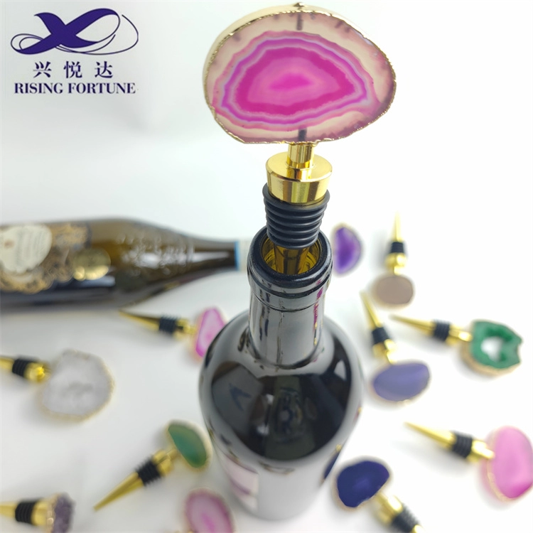Agate Wine Bottle Stopper with Gold Trim