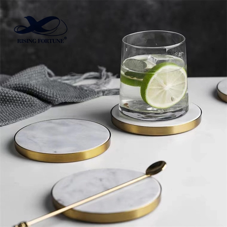 White Round Stone Marble Coasters for Sale