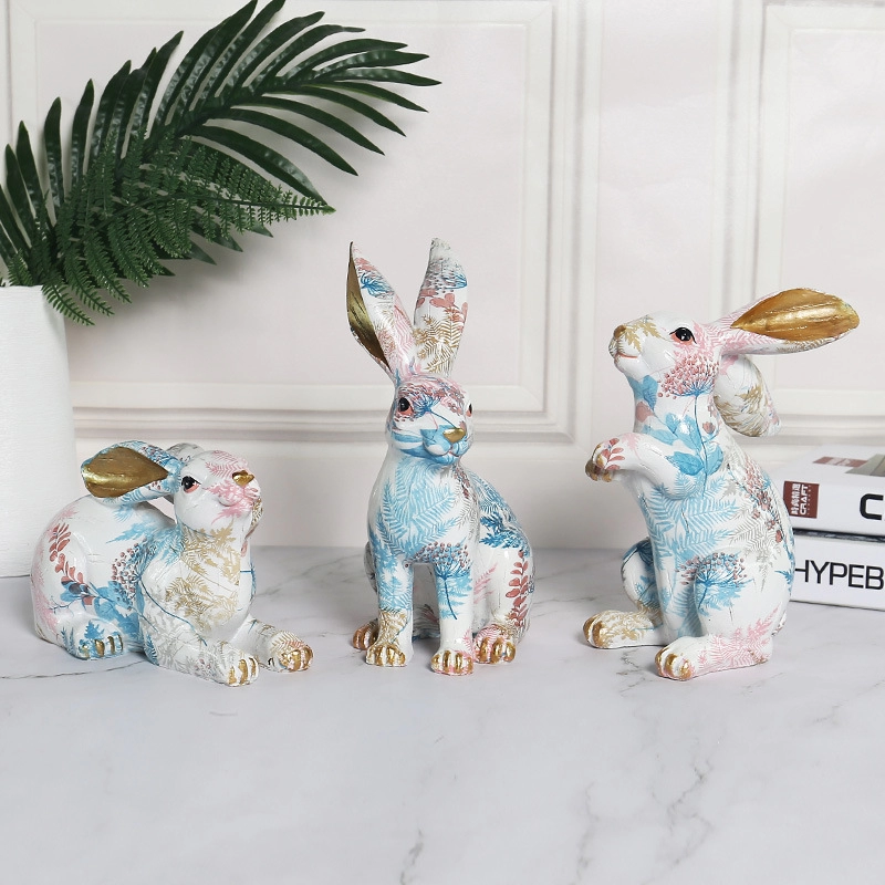 Resin Rabbit Wholesale Bunny Holiday Home Sculpture Decoration New Design