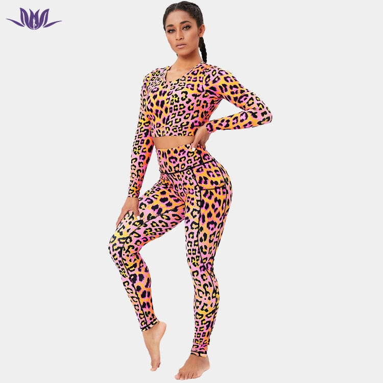 Leopard Long Sleeve Fitness Yoga Sets Suit