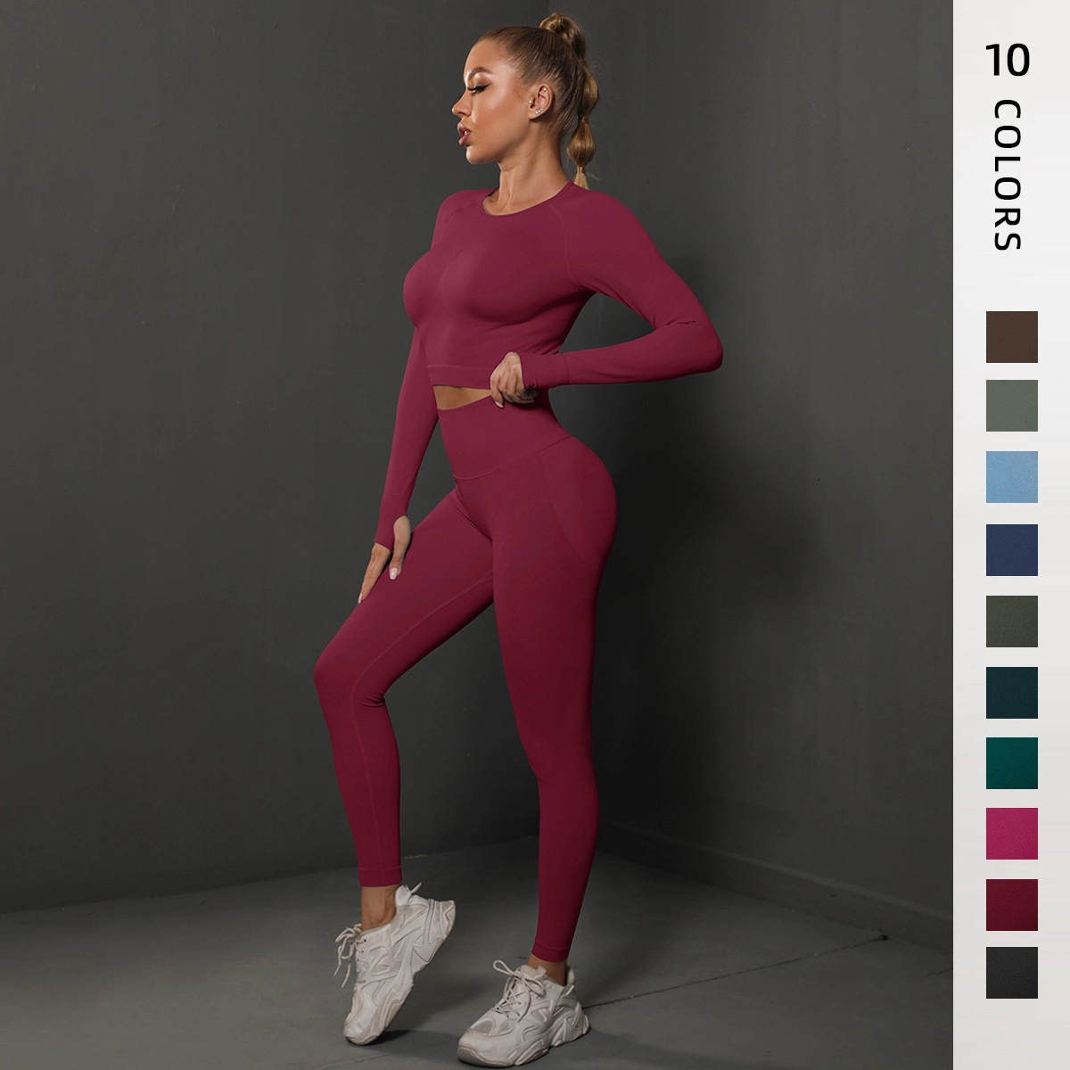 New Seamless Pleated Peach Tight Hip Upset Yoga Set Sports Running Fitness Yoga Dress for Women