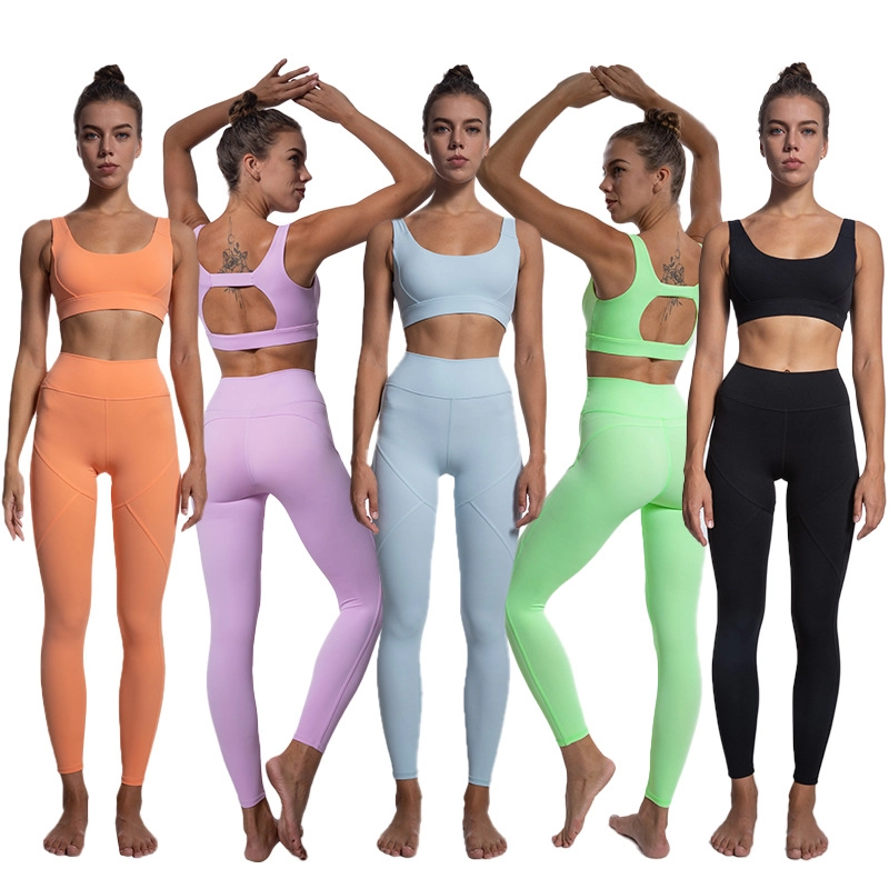 Custom Logo High-Support Seamless Active Wear Women Cross Back Sports Yoga Bra Set