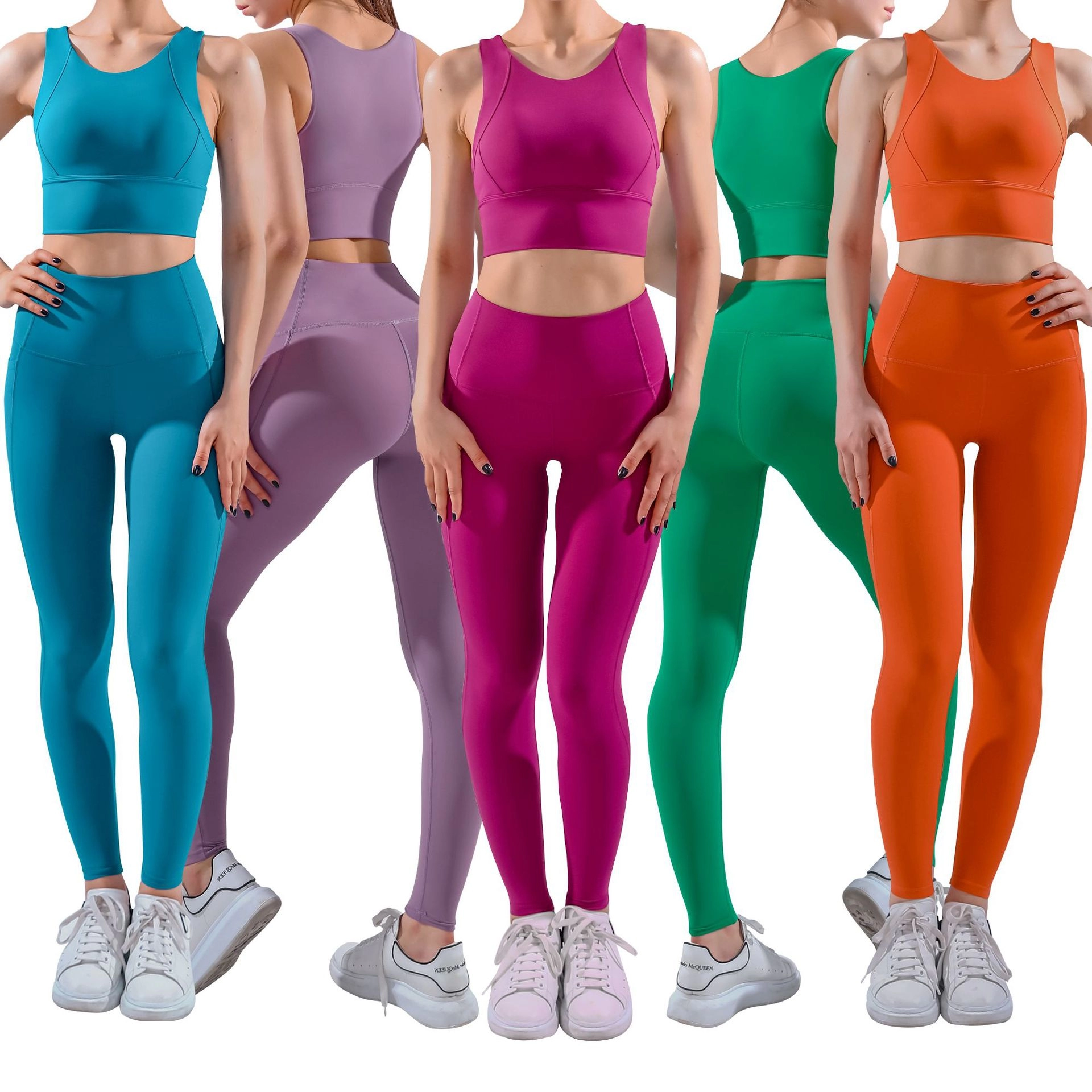 Hot Selling Sexy Women Seamless Yoga Suits Cross Straps Female Gym Activewear Set