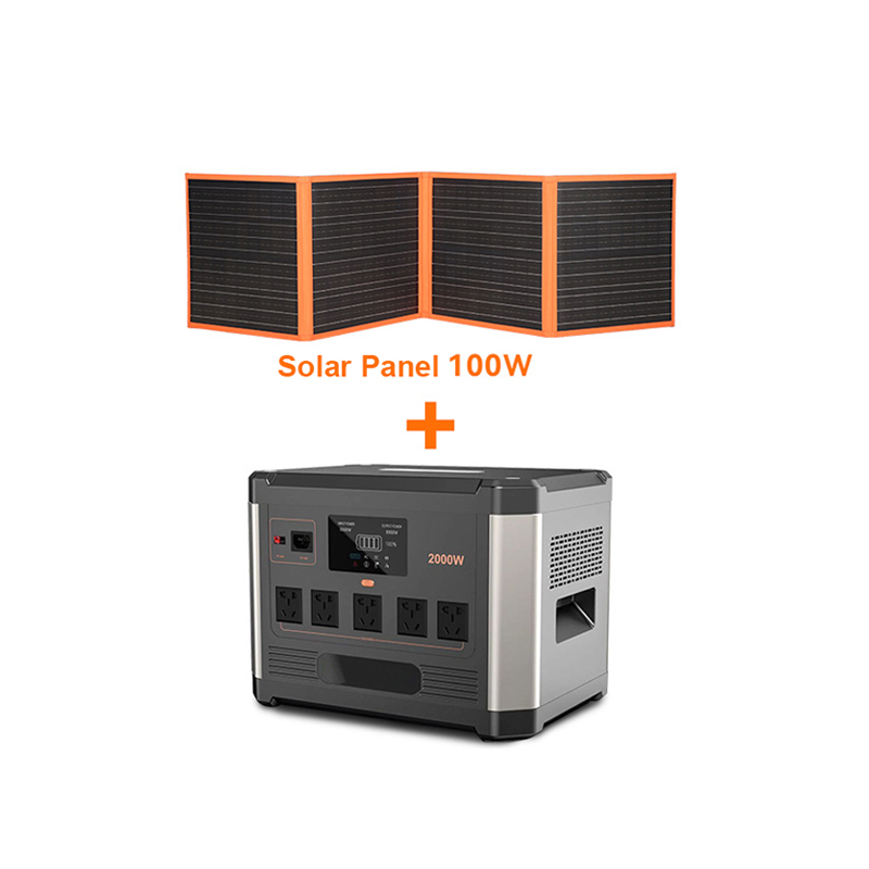 2000W Solar Charging Outdoor Power Station with 100W Solar Panel