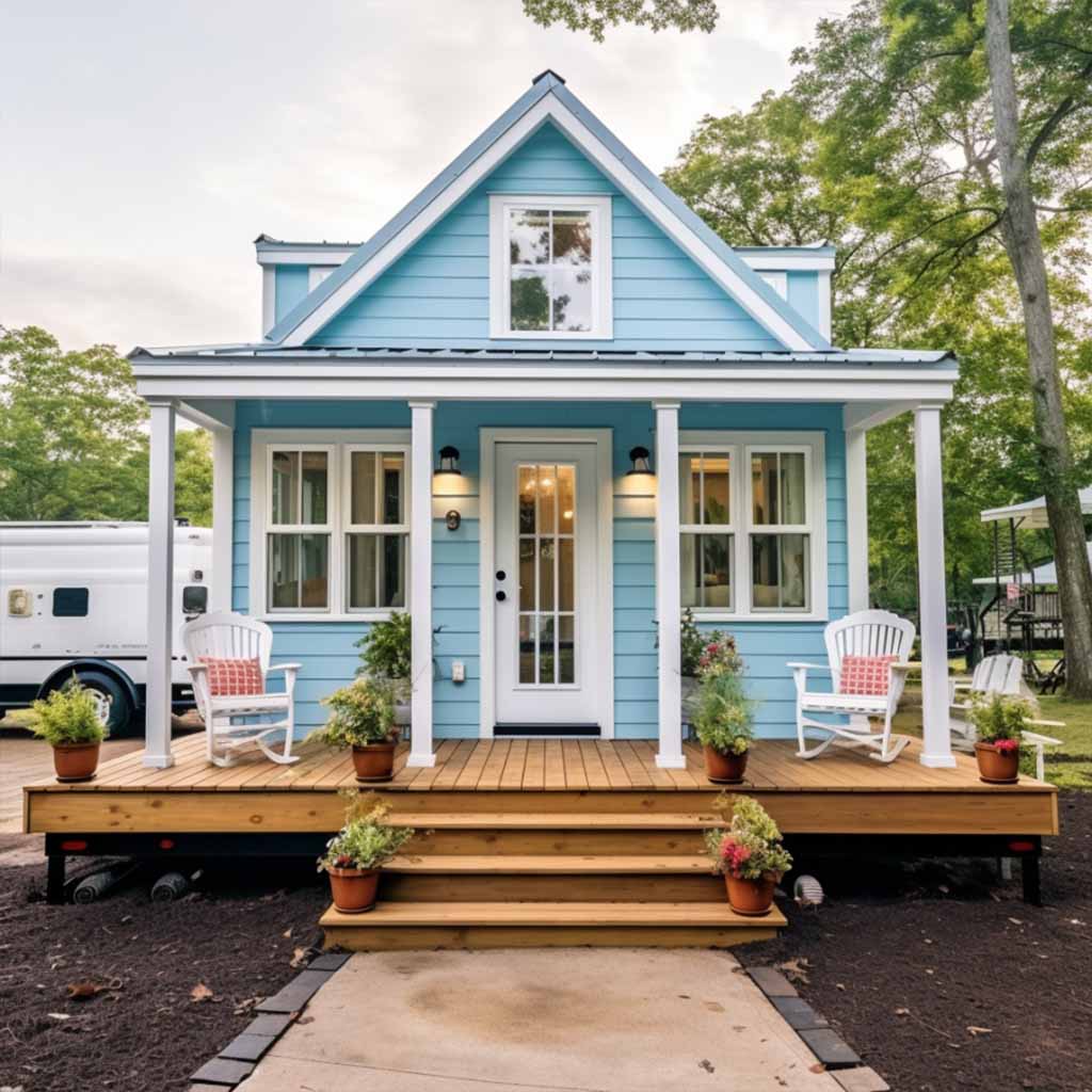 Blue Color Tiny House on roof