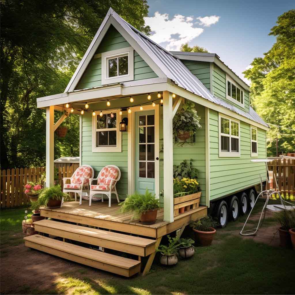 Green Color Tiny House on Root