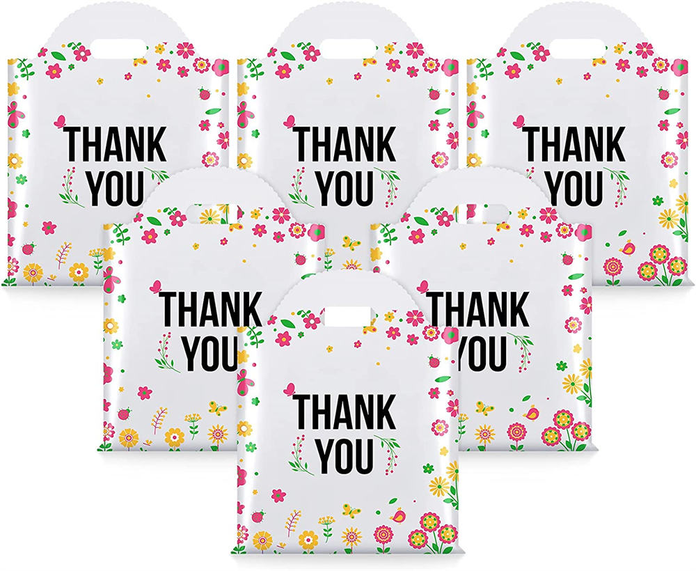 Wholesale Floral White Die-cut Plastic Shopping Gift Bags with Handle