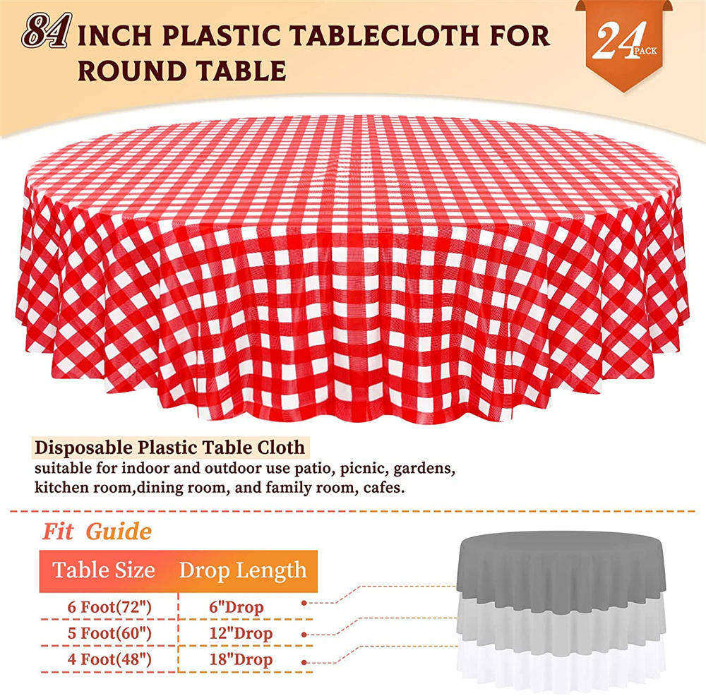 84 inch Red Gingham Disposable Round Table Cover