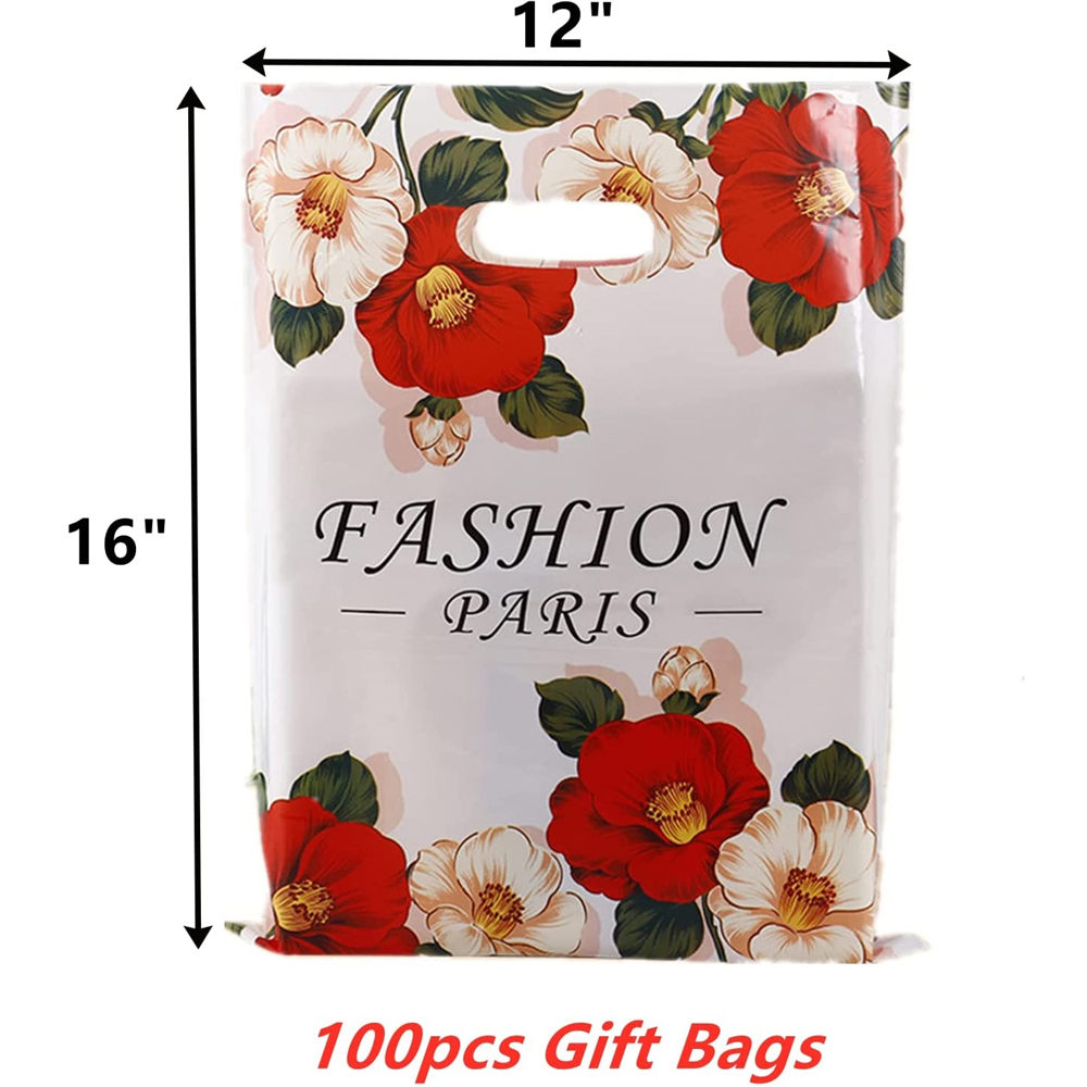Custom Printed Flora Die Cut Handle Plastic Shopping Bag