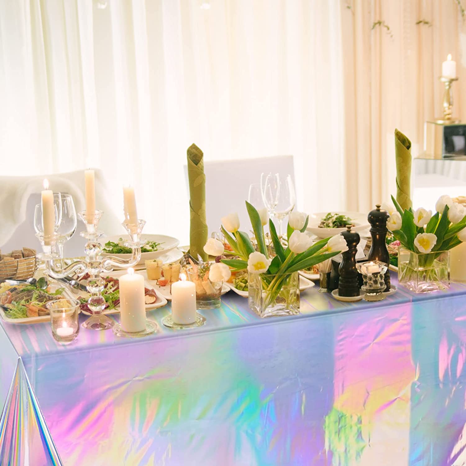 Holographic Foil Tablecloth Iridescent Party Decoration