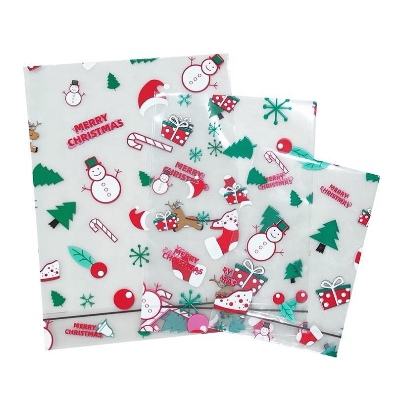 Printed Christmas Cello Cellophane Treat Bags Clear Candy Cookie Bags