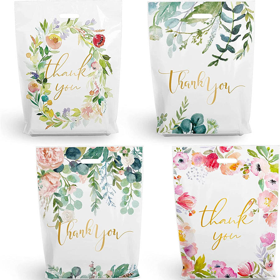 Flower Printed Plastic Die Cut Shopping Bags With Logo Manufacturer