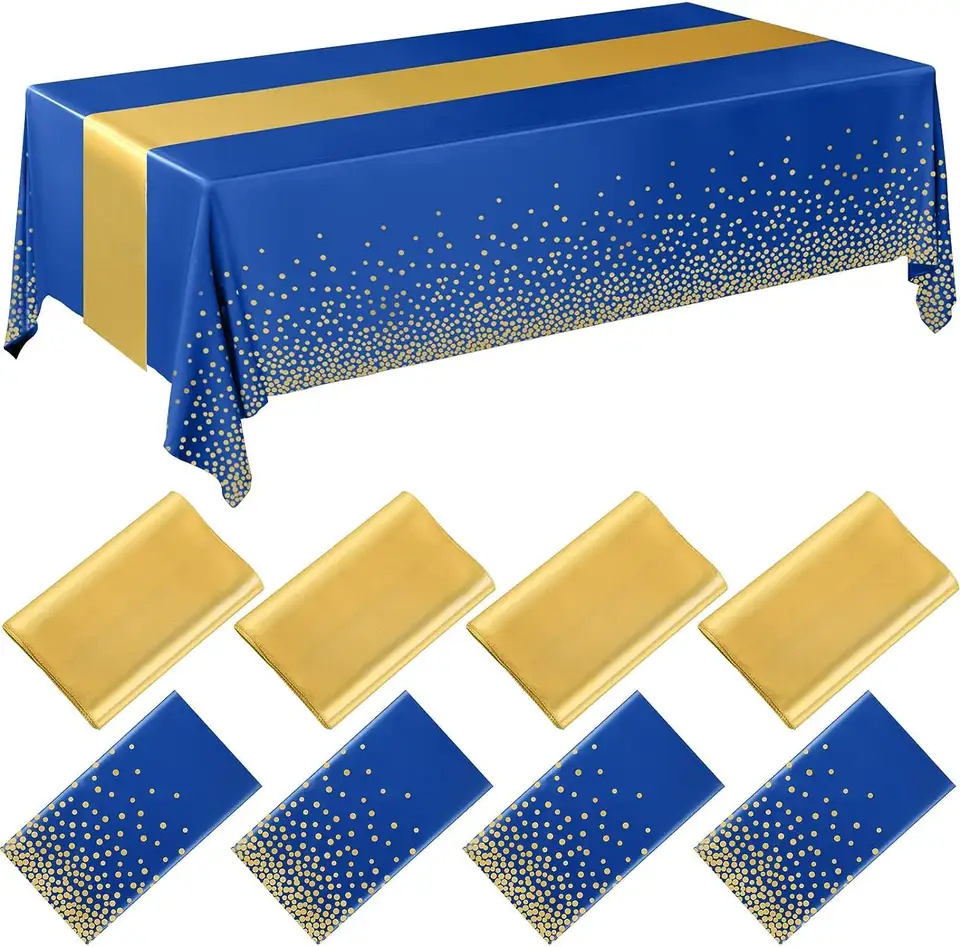 Custom Rectangle Plastic Table cloths Golden Dot Printing Peva Plastic Table Cover