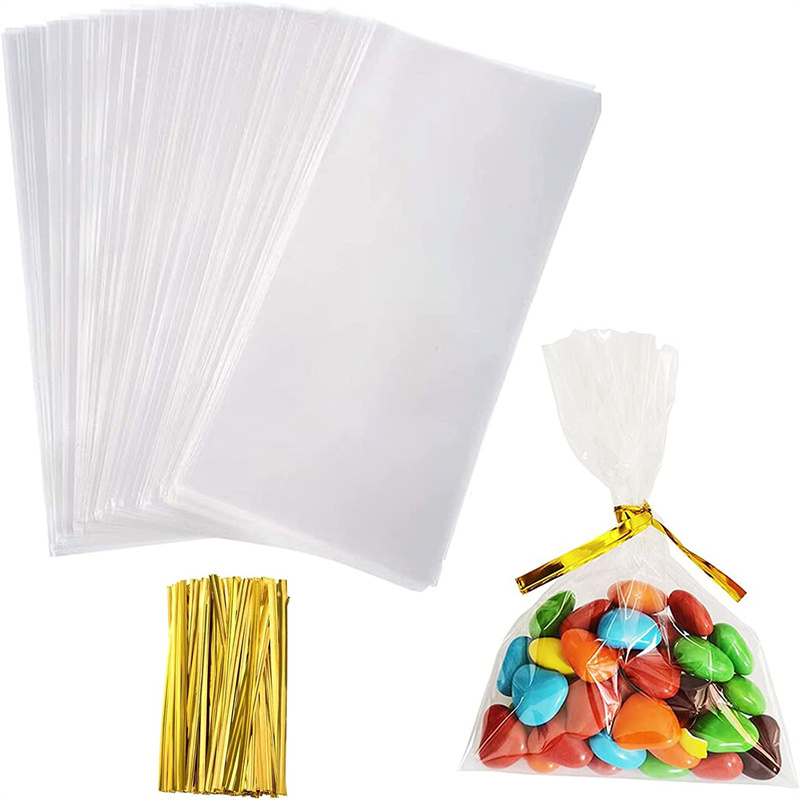 Clear Flat Plastic OPP Cellophane Treat Bags With Twist Ties