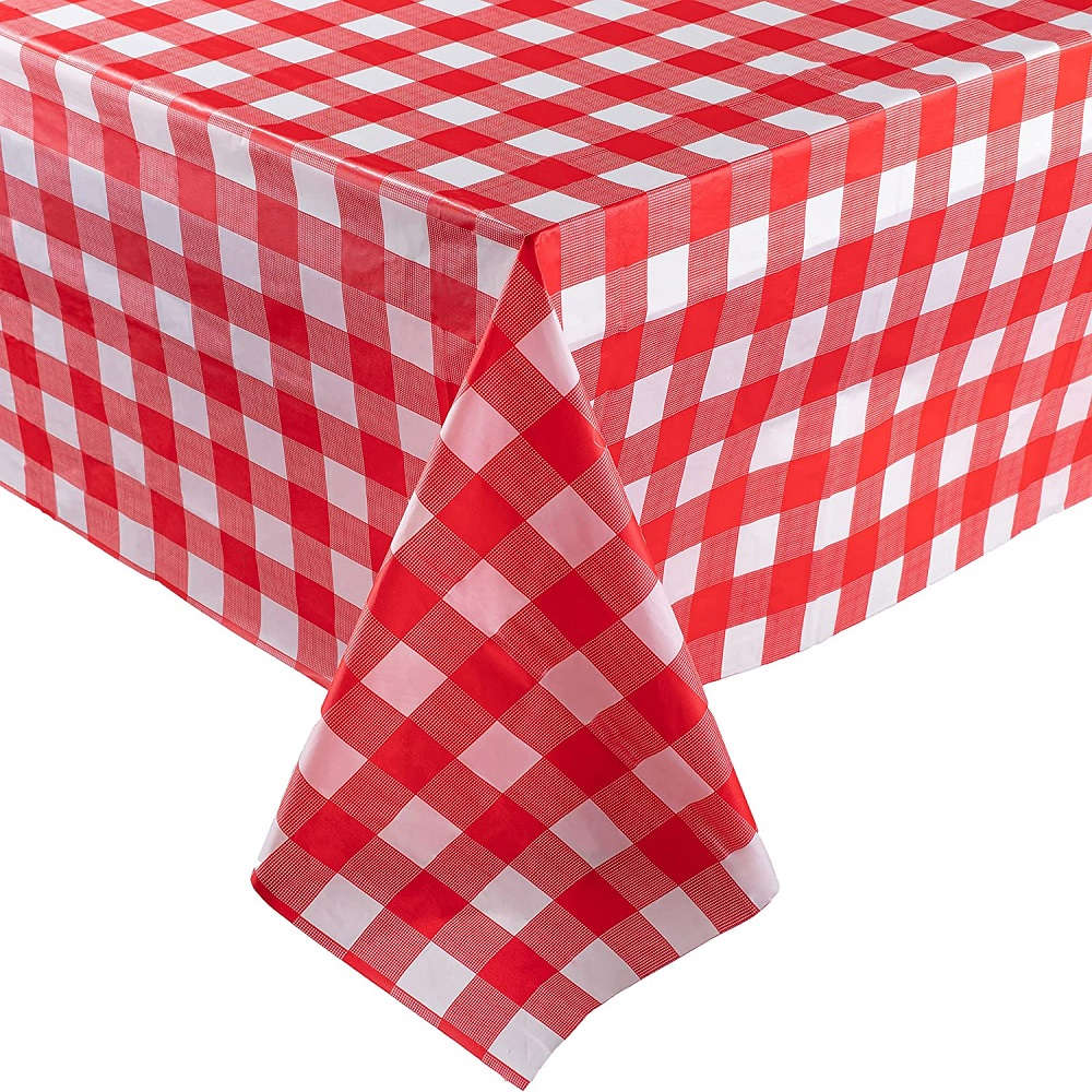 Red & White Rectangular Disposable Checkered Tablecover for Birthdays Carnivals Party