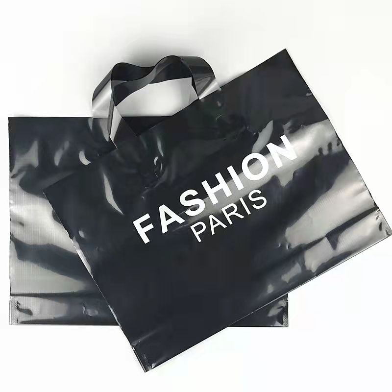 Custom Logo Print Reusable Recycled Black Plastic Tote Bags With Handle