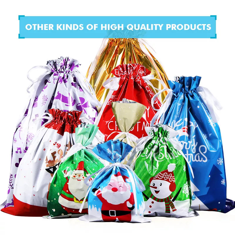 Custom Biodegradable Christmas Decoration Drawstring Gift Storage Bags
