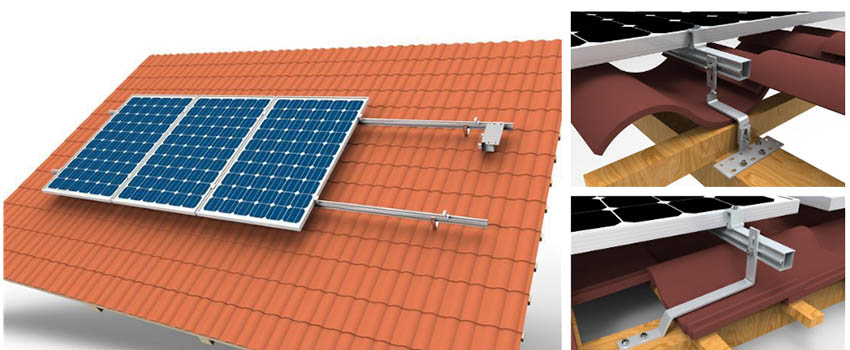 Tile roof hook solar mounting