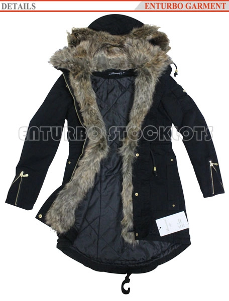 Shell Cotton Winter Coat with Fur Hood for Ladies