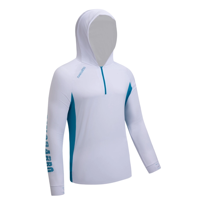 Men's 1/4 Zip Long Sleeve Fishing Shirt UV Sun protection UPF 50+ Pullover with Hoodie for Running Cycling Hiking Sailing
