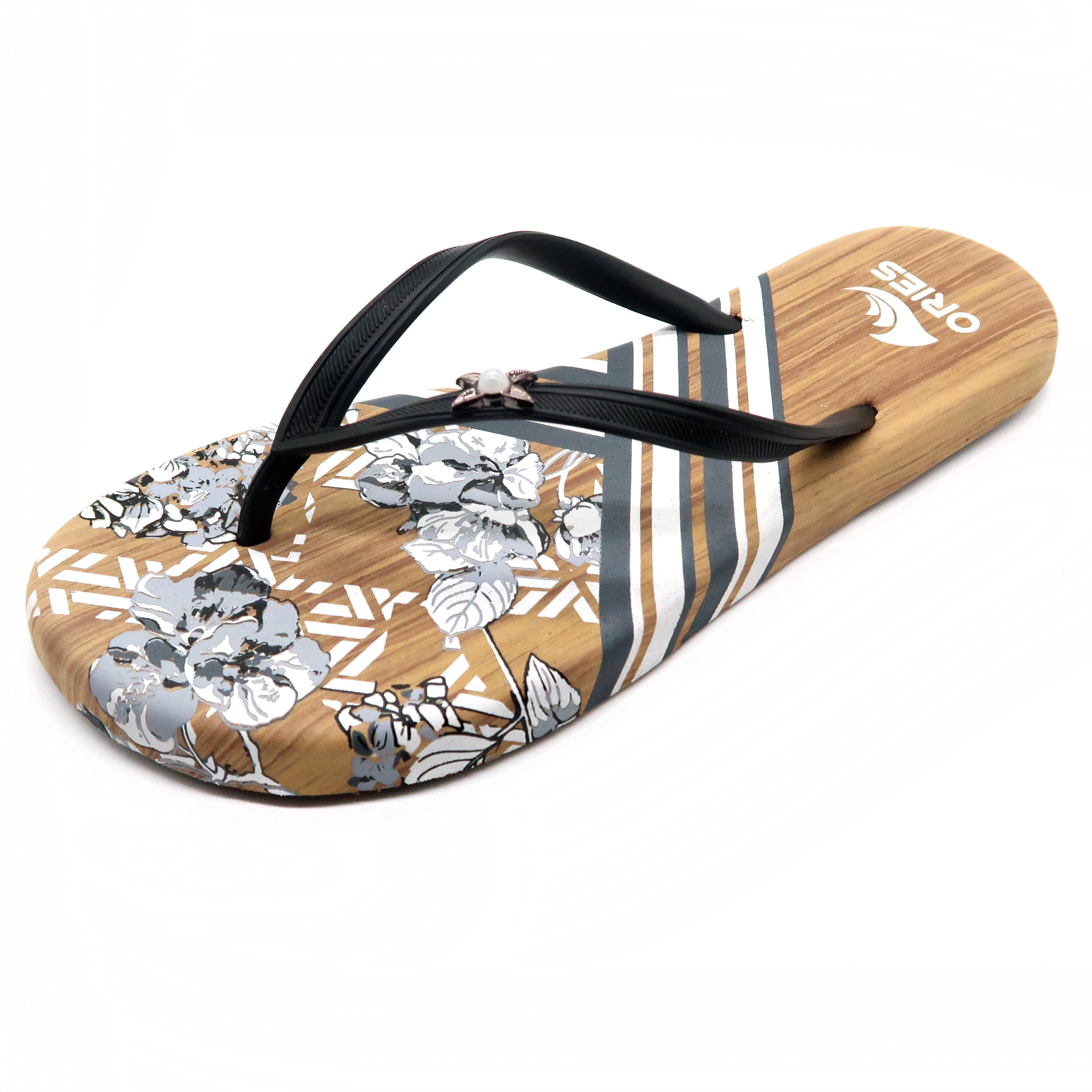Stylish Flower And Wooden  Design EVA Sole House Flip Flop Slippers