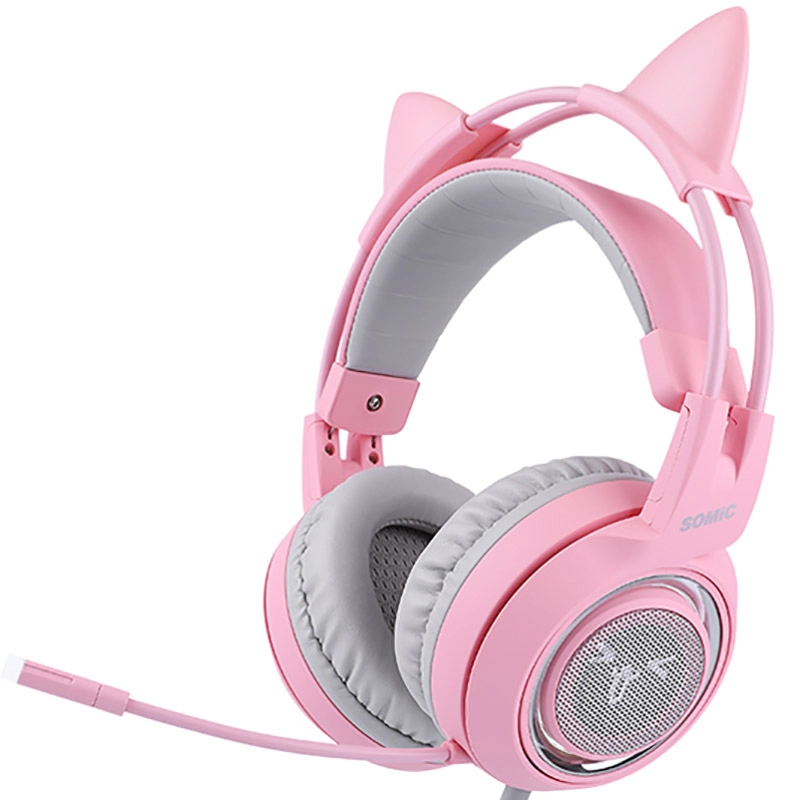 SOMIC G951PINK USB gaming headset with cat ears microphone led light pink color