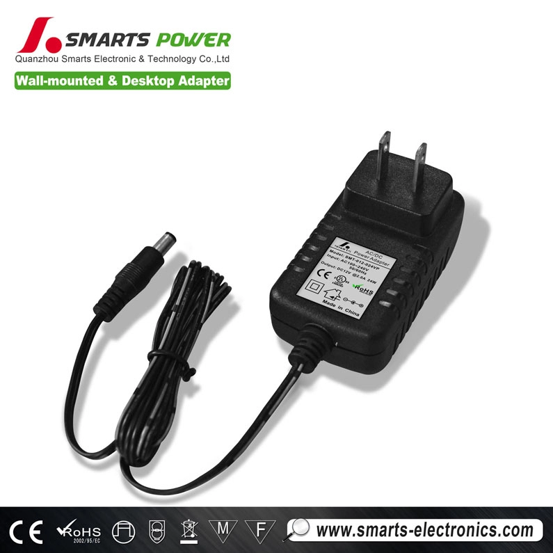 ac dc 24W power adapter 12VDC 2a with ce  rohs approval