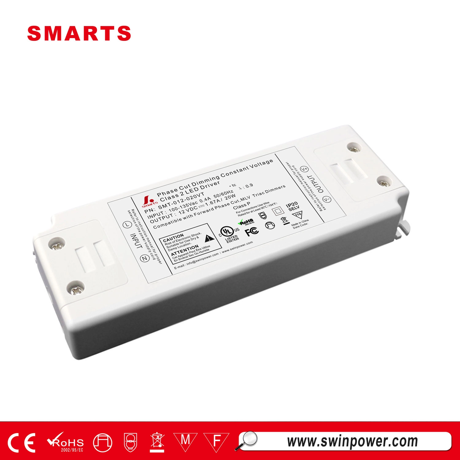 plastic cover 12v 20w triac dimmable led power supply