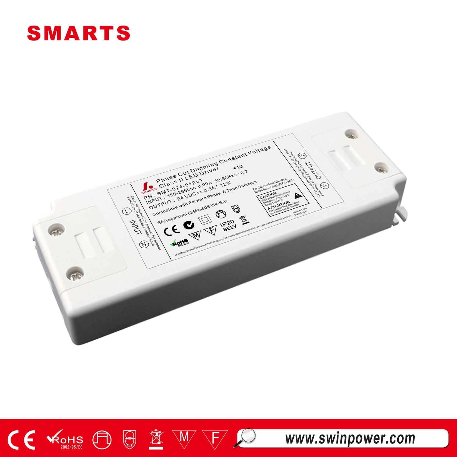 24v 12w triac dimmable constant voltage slim led driver