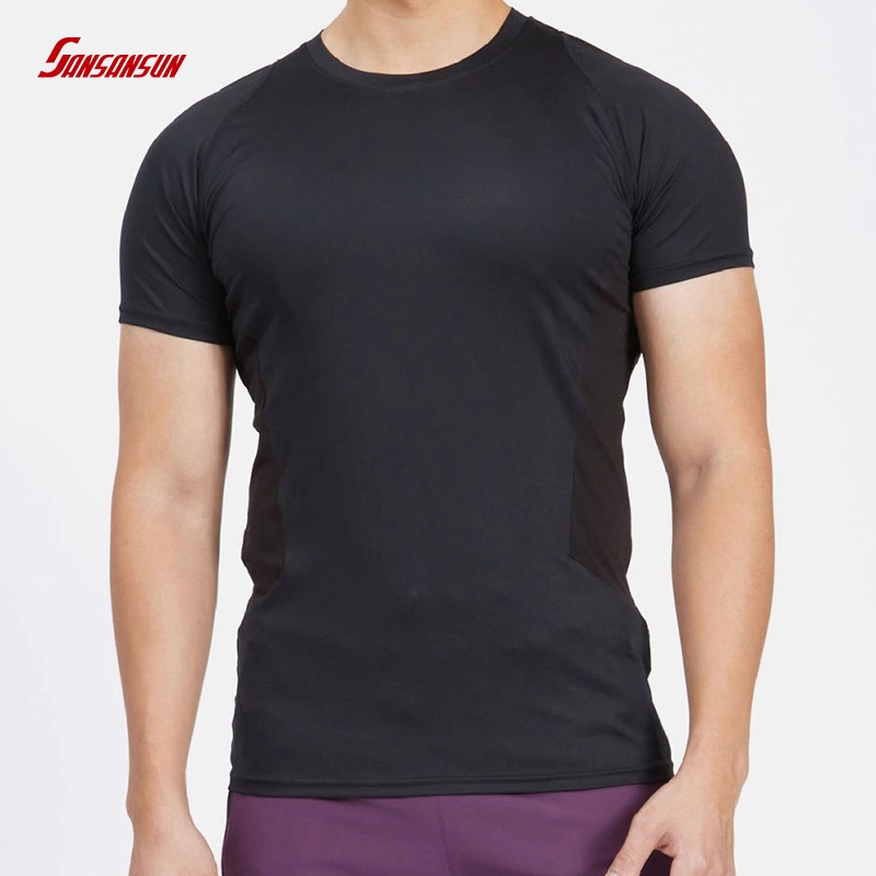 Men Black Tight-fitting Quick-drying Fitness Short Sleeves