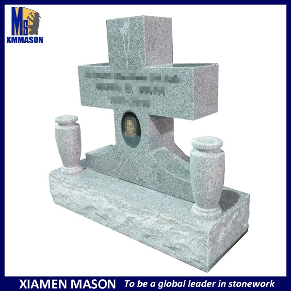 American Style Gray Granite Cross Gravestone for Grandma