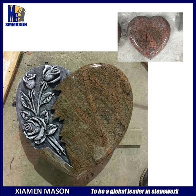 Multicolor Red Granite Heart with Relief Carving Rose
