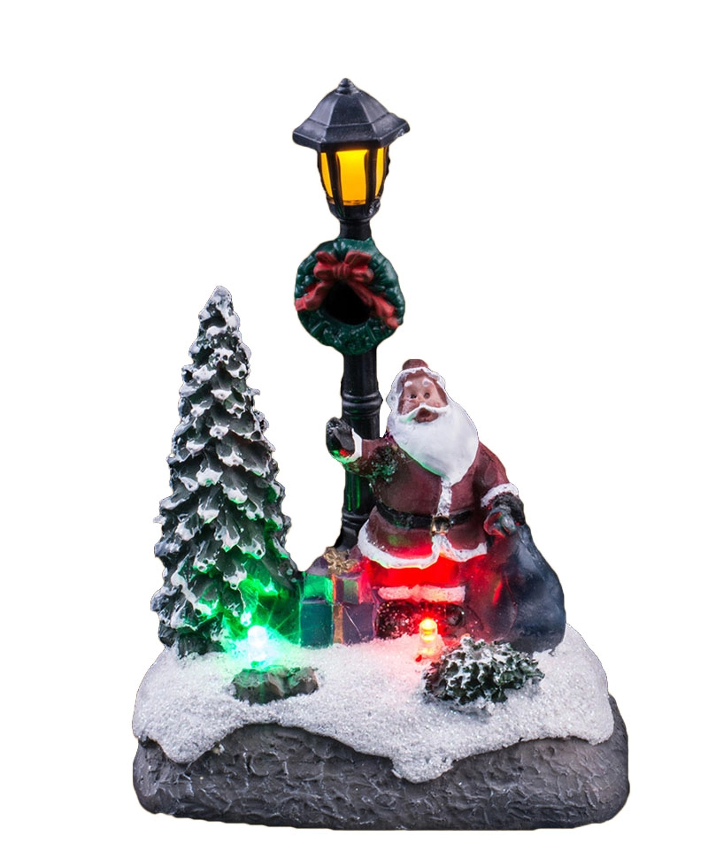 Lighted Up  Christmas Scene With Santa & Gifts