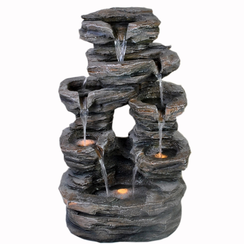 5-Tier Water Fountain with Cascading Rock Waterfall and LED Lights