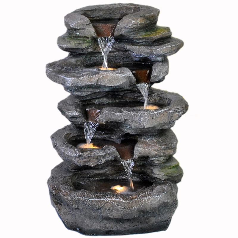 Garden Rock Waterfall Landscape Water Fountain LED Lighted Stone